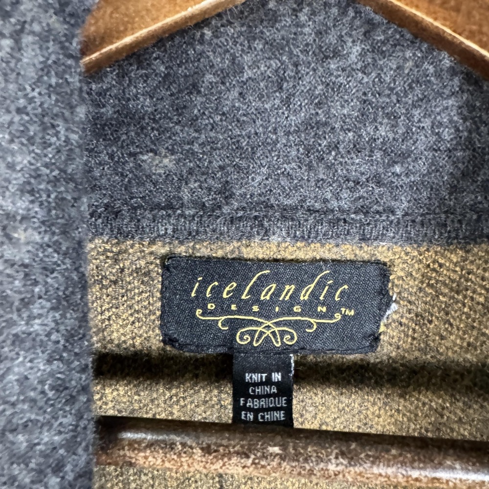 Icelandic Design Sweater Womens Small Gray Mustard‎ Wool Blend Cardigan Coatigan - Picture 3 of 10